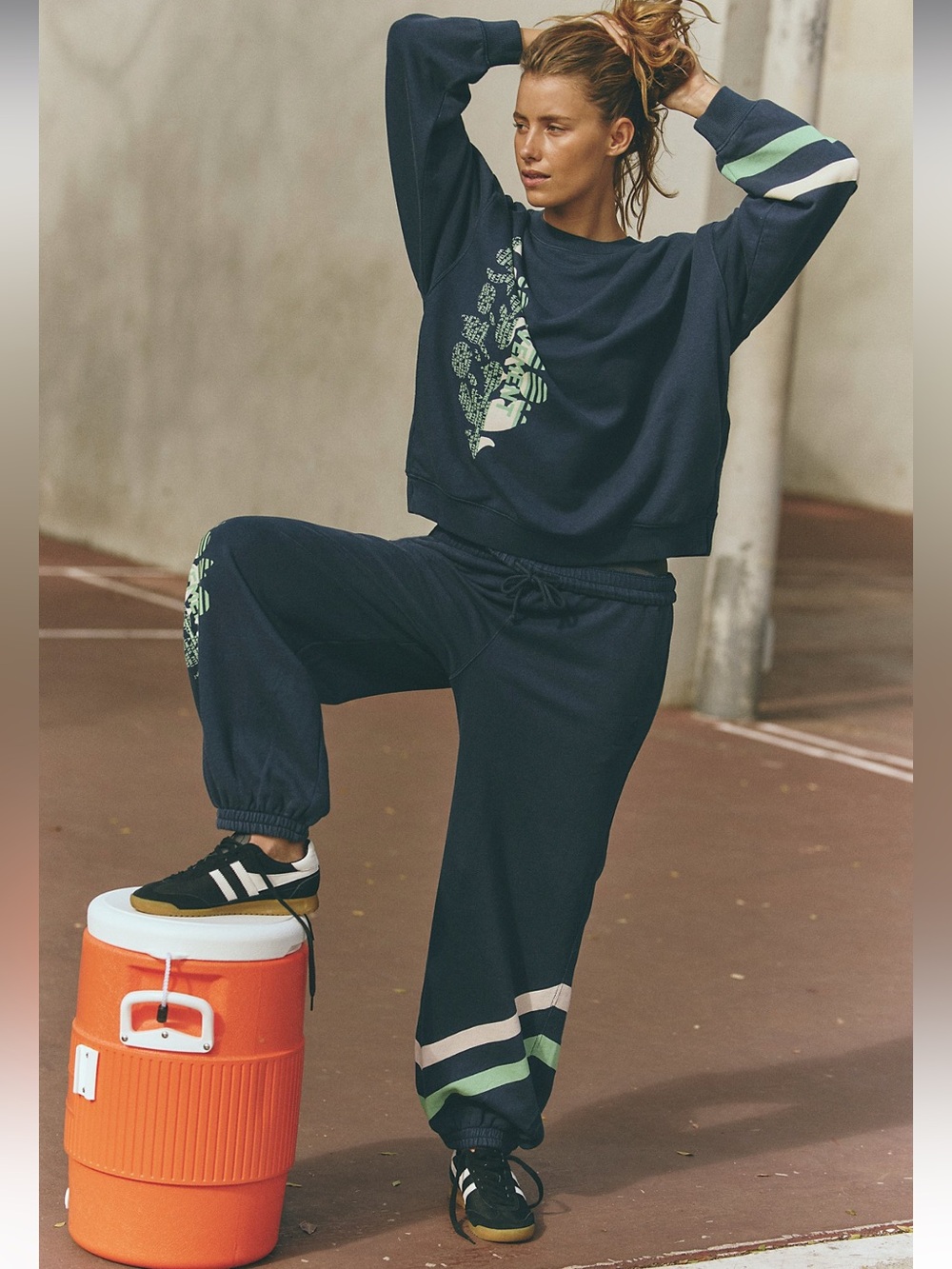 FP Movement by Free People Navy Blue Sweatshirt & Joggers Set with Green Accents